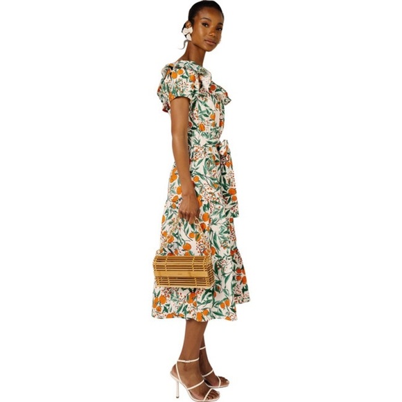 Rachel Parcell Printed Cotton Shirt Dress In Orange Blossom Cream NWT Size 0 - Picture 2 of 16